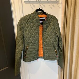 Hunter Olive Quilted Jacket with Bright Orange Interior